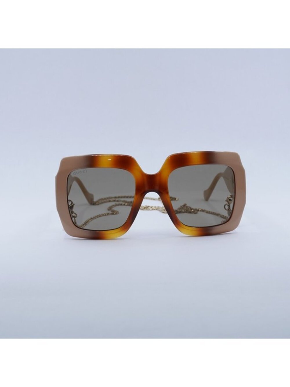Gucci GG1022S 003 Sunglasses Shiny Havana Gradient Ivory Square Frame - Picture 3 of 12